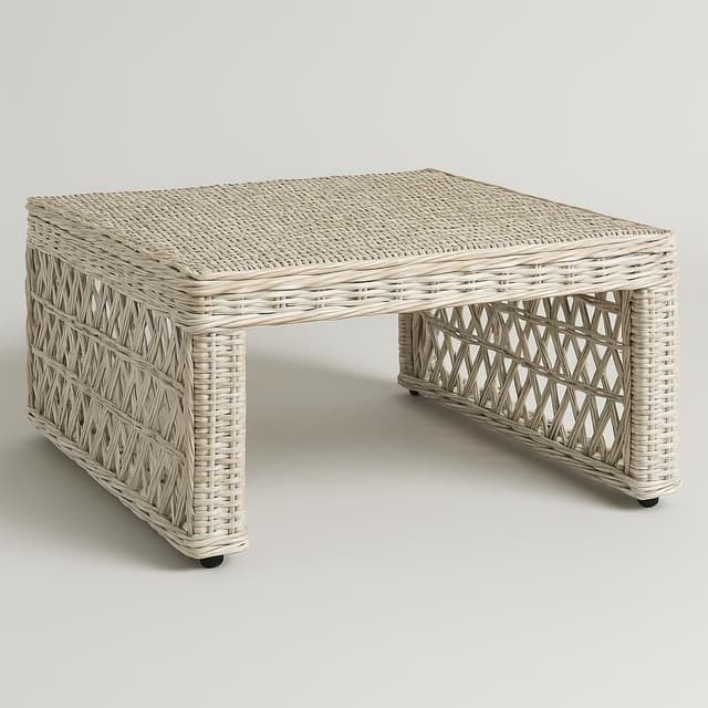 Kouboo La Jolla Rattan Square Coffee Table White Wash