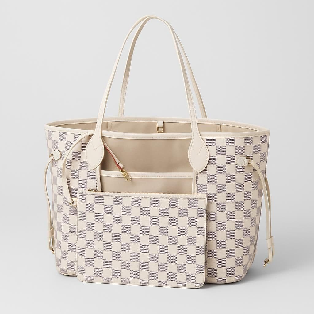 Daisy Rose Checkered Tote with Inner Pouch